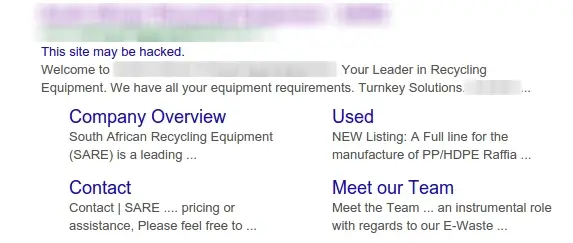 google displaying hacked website