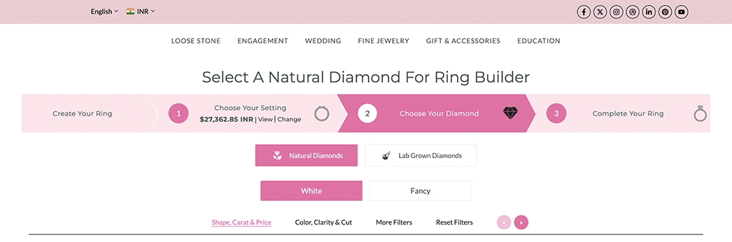 Multi Tab Interface for a Variety of Diamonds including Natural diamond Lab diamonds 