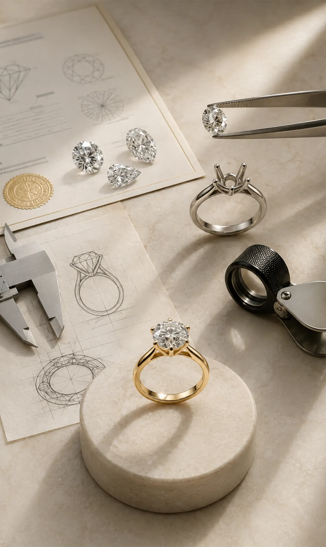 Editorial jewelry web page design concept with a diamond pendant