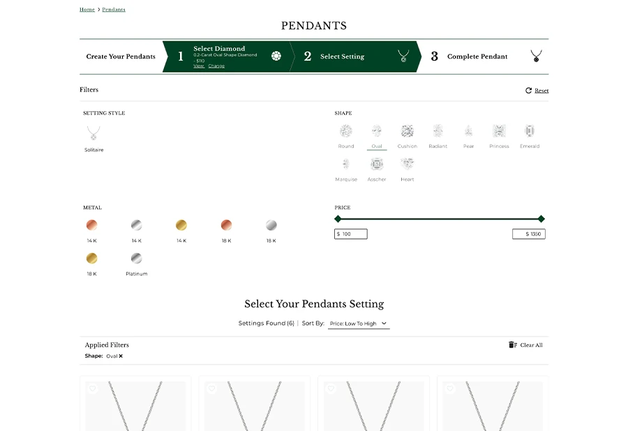 pendant Builder Setting Listing