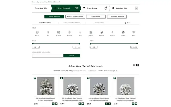 Shopify Integrated with Rapnet IDEX Diamond data